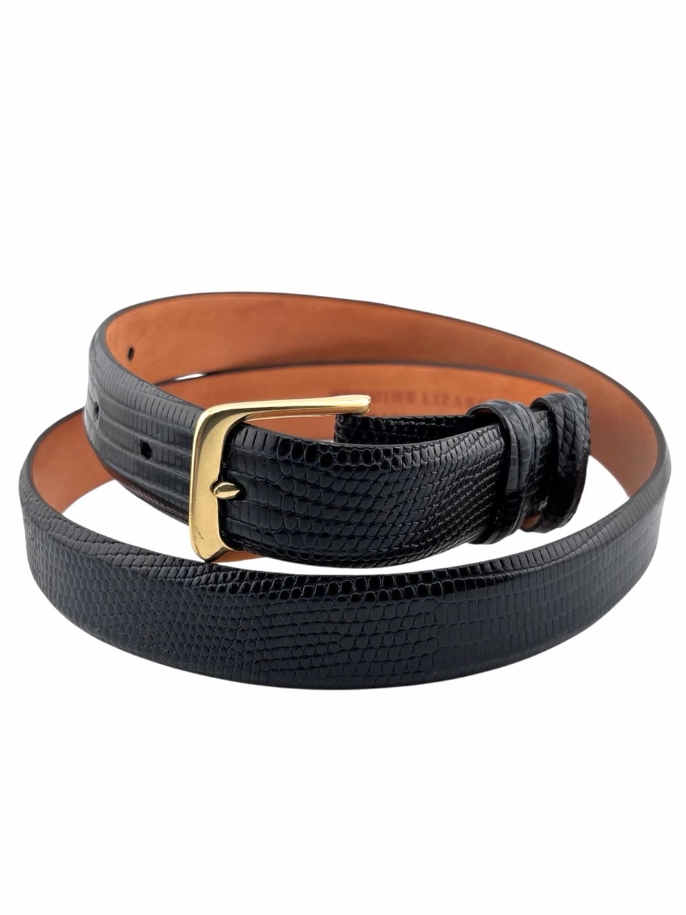 Wehmeier's Vtg Genuine Lizard Belt Womens 32 NWOT 1" Black Gold Buckle Classic